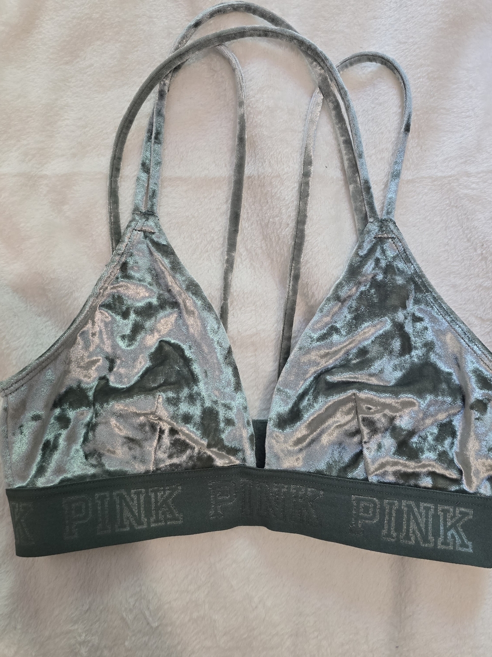 PINK Victoria's Secret Sage Crushed Velvet Strappy Triangle Bralette S Y2K